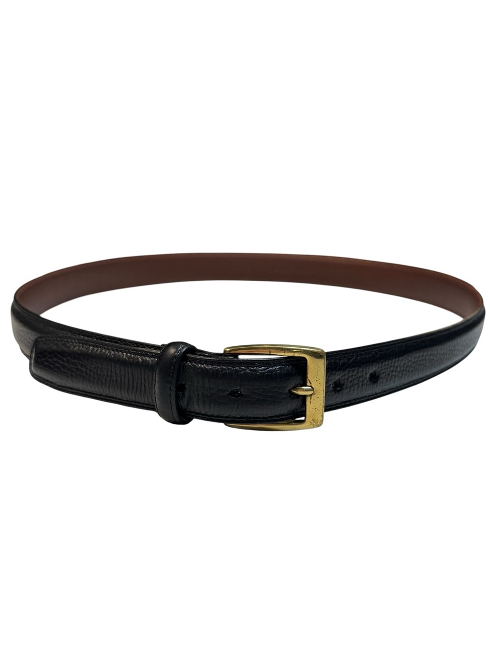 Vintage Cole Haan Black Leather Dress Belt Mens Sz 38 Brass Rectangular Buckle